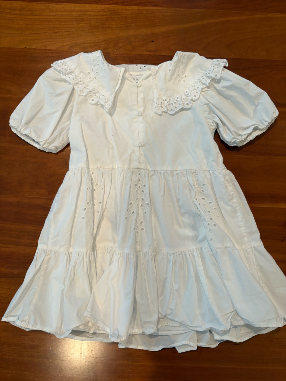Zara Kids White Eyelet Tiered Dress with Peter Pan Collar